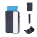 Men's RFID blocking card holder in black leather with white stripes and pop-up slide - Black