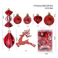 22-piece red Christmas ball ornament set with glitter, candy, and reindeer shapes - Christmas Ball Gift Box Le-13 (red)