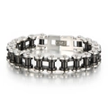 Bracelet chaîne de vélo 13mm en acier inoxydable argent et noir pour homme avec fermoir sûr - 23cm Acier & Noir (KB43129-D)