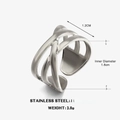 Anillo de acero inoxidable pulido plateado con diseño moderno de líneas cruzadas - Talla 7 (Ajustable) / Color Acero