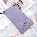 Lavender cotton linen drawstring storage pouch with black glasses icon for sunglasses - Purple