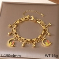 Double-layered gold chain bracelet with heart pendants and moon enamel details - Moon Portrait Enamel Zirconia Style (KB203682-Z)