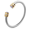Two-tone twisted wire cuff bracelet with blue round stones and crystal halo inlay - June (Purple/Alexandrite)