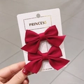 Paire de barrettes nœuds en satin rouge foncé pour filles sur carte blanche - Bordeaux (1 Paire)