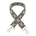 Adjustable 3.8cm jacquard replacement strap with ethnic geometric pattern and gold hooks - White and Black Flower