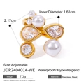 Verstellbarer goldener Edelstahlring mit Wassertropfen-Zirkon und Perlen - Einstellbar Offen / Verstellbarer Ring mit Multi-Perlen-Zirkonia-Cluster