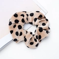 Elastic velvet scrunchie featuring black polka dots on a beige base for hair styling - Style 6 Beige with Black Dots