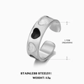 Anillo de corazón ajustable en acero inoxidable con esmalte blanco y negro plateado - US 7 / Color Acero