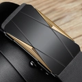 Herenriem van leer met zwart en gouden geometrische gesp en getextureerde band - Legering/PU / 110cm / Goud