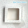 Blue floral square gift box with transparent PVC window for hair accessories display - Open Window White Blue Floral