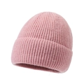 Cozy pink knit beanie with vertical ribbed texture for winter warmth and trendy fashion style - Pink