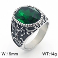 Vintage stainless steel ring for men with large emerald green gemstone and carved patterns - Style E Steel Green (KR109921-TGX)