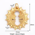 Gold plated copper sun and moon face pendant charm with 25mm height for jewelry making - L244646-Gold Sun Moon Faces