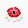 Rode emaille klaproos broche met gouden rand en Lest We Forget herdenkingsspeld - Rood + Wit