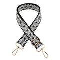 Close-up of diamond pattern wide woven strap with light gold lobster claw clasps - Black Light Grey