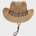 Sombrero de vaquero de paja bohemio de ala ancha con dijes de estrella de mar y cordón - Talla única / Caqui