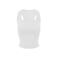 White ribbed racerback tank top with square neck and slim fit for women fitness wear - XS / White