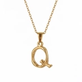 Golden stainless steel necklace with textured bamboo-style letter Q pendant for women - Letter Q