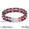 Industrial bike chain bracelet for men with red and black links and white ceramic details - Red/Black/White (KB79022-BD)