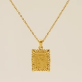 Gold plated square hollow pendant with letter F detail on a delicate O-chain necklace - Letter F