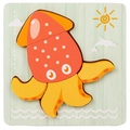 Cartoon squid wooden jigsaw puzzle for toddler early education in red and yellow - 3D Jigsaw-Squid (JM立体-乌贼)