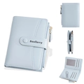 Light blue compact trifold wallet for women with gold zipper and multi-card slots - Light Blue