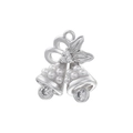 Détail du pendentif cloche de Noël argenté avec perles, cristaux et noeud de houx - Double Cloche de Noël à Perles en Or Blanc