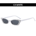 White cat eye sunglasses featuring elegant rhinestone embellishments and dark grey lenses - White Frame Gray Lens