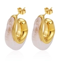 Elegant gold plated stainless steel and pink marbled resin teardrop hoop earrings - No.3 Light Pink