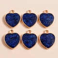 Detail of blue glitter heart charms with gold plating for DIY jewelry making - Blue