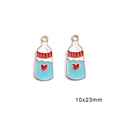 Pair of cartoon baby bottle charms in blue and red alloy for DIY jewelry, size 10x23mm - Blue Milk Bottle