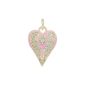 Detailed macro view of pink enamel heart pendant with gold wings and zircon accents - Heart 12-Pink Winged