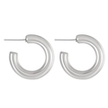 Sleek silver hollow chunky C-shaped hoop earrings with a polished metallic finish - Thick Tube C-Shape Style (S591)