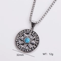 Retro stainless steel nordic rune circle pendant with turquoise stone inlay for men - Single Pendant Style 3