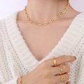 18K gold plated titanium steel jewelry set with geometric chain necklace and rings - Necklace (P1158)