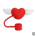 Red heart-shaped silicone straw cover with white wings for 10mm Stanley tumbler cups - Red