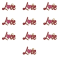 Set of 10 gold-trimmed heart pendants with pink glitter and engraved Love script - Style 8-Love Letter