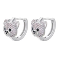Close-up of teddy bear earrings with pink cubic zirconia and black gemstone eyes - Silver Pink Zirconia