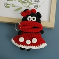 Handmade crochet sausage mouth key case in red polka dot dress style with keyring - Minnie Sausage Mouth