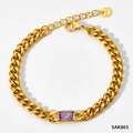 Gourmette dorée en acier inoxydable ornée d'une pierre de zircon violette carrée - Bracelet / Or + Zircon Violet (SAK865)