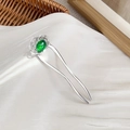 Épingle à cheveux en U argentée avec gemme ovale verte et motifs floraux - Fourche à cheveux en U-Simple