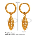 French style gold heart bow earrings in stainless steel with glass bead detail - Gold Geometric Long Drop Glass Bead (EH366)