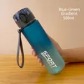 560ml blue-green gradient frosted sports water bottle with leak-proof lid and strap - 560ml Blue Green Gradient