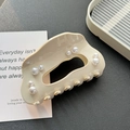 Elegant cream-colored acetate cloud hair claw clip with white pearl embellishments - Small-9.6cm / Cream