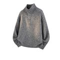 Men's grey high-neck knit sweater with button collar in a relaxed fit silhouette - M / Gray