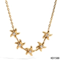 Elegant gold starfish pendant necklace with clear sparkling crystals on O-chain - Starfish Style Necklace (KD1588) / Gold