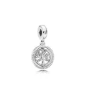 Silver tree of life pendant with sparkling cubic zirconia and intricate bead detail - Round Tree of Life