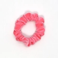 Elastic pink velvet scrunchie hair tie with pleated texture for ponytails - Pink