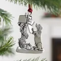Christmas metal dog and mailbox ornament in vintage silver finish with a red silk ribbon - Dog & Mailbox Antique Silver / Antique Silver