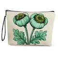 Floral canvas cosmetic bag with green plant illustration and black zipper handle - 25x17cm / Double Poppy Buds Style (款式3)